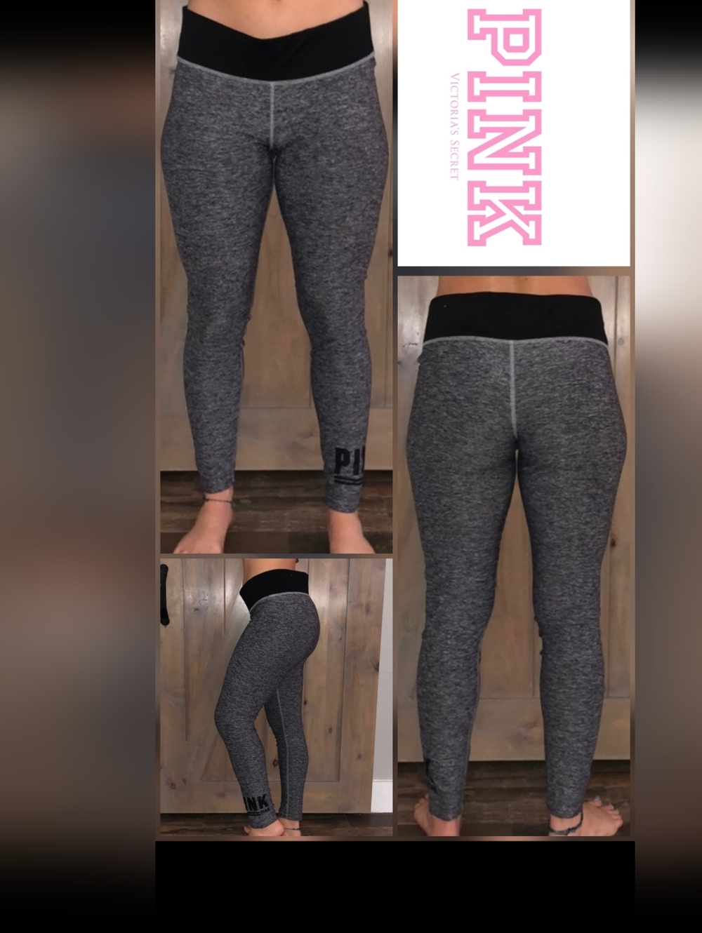 PINK Victoria's Secret Yoga Leggings With Logo And Black Waistband